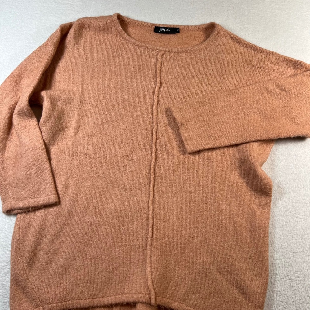 Nasty Gal Women Peach Oversized Knit Sweater Crew Neck Seam Detail Size One Size